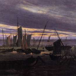 《晚上港口里的小船》卡斯珀尔·大卫·弗里德里希(Caspar David Friedrich)高清作品欣赏
