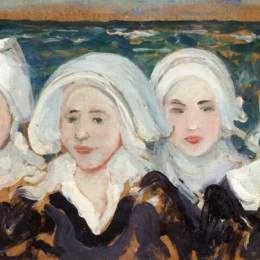 《海边的四个布雷顿妇女》查尔斯·科泰(Charles Cottet)高清作品欣赏