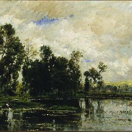 《池塘边》科罗、让-弗朗索瓦·米勒和查理-法兰斯瓦·杜比尼(Charles-Francois Daubigny)高清作品欣赏