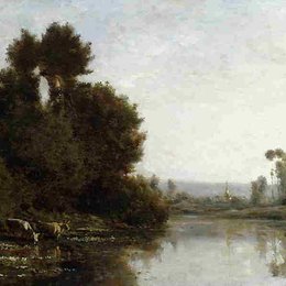 《河岸》科罗、让-弗朗索瓦·米勒和查理-法兰斯瓦·杜比尼(Charles-Francois Daubigny)高清作品欣赏