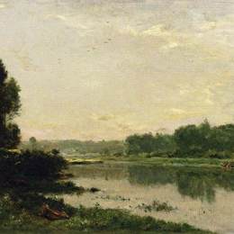 《河岸》科罗、让-弗朗索瓦·米勒和查理-法兰斯瓦·杜比尼(Charles-Francois Daubigny)高清作品欣赏
