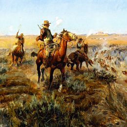 《户外吸烟的牛》查尔斯·拉塞尔(Charles M. Russell)高清作品欣赏