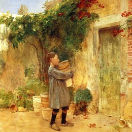 《有花盆的男孩》施尔德·哈森(Childe Hassam)高清作品欣赏