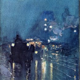 《夜间，火车穿越，芝加哥》施尔德·哈森(Childe Hassam)高清作品欣赏