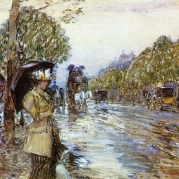 《雨天，巴黎》施尔德·哈森(Childe Hassam)高清作品欣赏