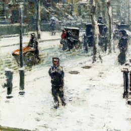 《暴风雪，第五大道》施尔德·哈森(Childe Hassam)高清作品欣赏