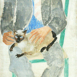 克里斯托弗·伍德(Christopher Wood)高清作品:Boy with cat, portrait of fr.Jean Bougoint