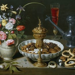 《静物与坚果，糖果和鲜花》克莱拉·佩特斯(Clara Peeters)高清作品欣赏