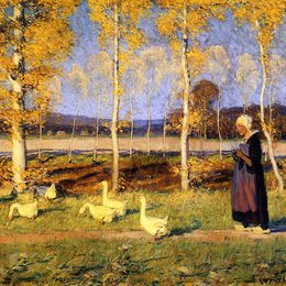 《布列塔尼鹅女孩》克拉伦斯·加格诺(Clarence Gagnon)高清作品欣赏