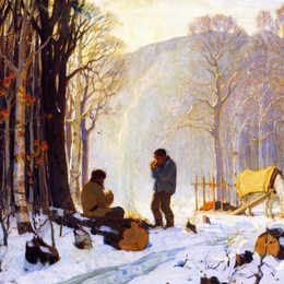 《早期的冬天的早晨在伍兹，拜圣保罗》克拉伦斯·加格诺(Clarence Gagnon)高清作品欣赏