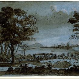 《在桥上战斗的海岸景象》克劳德·洛兰(Claude Lorrain)高清作品欣赏