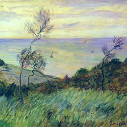 克劳德·莫奈(Claude Monet)高清作品:Cliffs of Varengeville, Gust of Wind