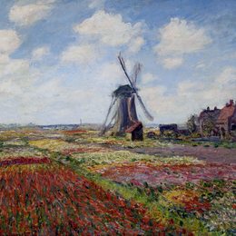 克劳德·莫奈(Claude Monet)高清作品:Fields of Tulip With The Rijnsburg Windmill