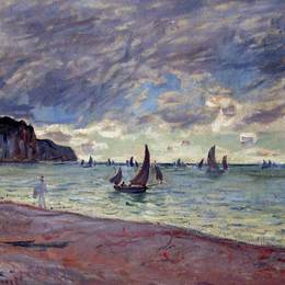 克劳德·莫奈(Claude Monet)高清作品:Fishing Boats by the Beach and the Cliffs of Pourville