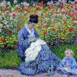 克劳德·莫奈(Claude Monet)高清作品:Camille Monet and a Child in the Artist’s Garden in Argente