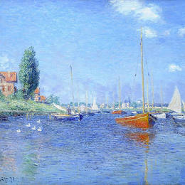 《红船，阿让特伊，1875（帆布上的油）》克劳德·莫奈(Claude Monet)高清作品欣赏