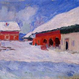 克劳德·莫奈(Claude Monet)高清作品:Red Houses at Bjornegaard in the Snow, Norway