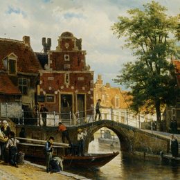 科内利斯·斯普林格(Cornelis Springer)高清作品:A View of Franeker with the Zakkendragershuisje