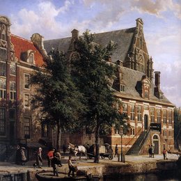 科内利斯·斯普林格(Cornelis Springer)高清作品:The Oude Waag at the Westerkerk