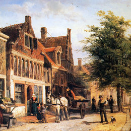 科内利斯·斯普林格(Cornelis Springer)高清作品:Vissersdijk in Enkhuizen