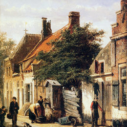 科内利斯·斯普林格(Cornelis Springer)高清作品:Walstraatje in Harderwijk