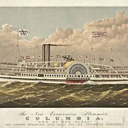 《哥伦比亚市，纽约游览轮船，建成1877艘》柯里尔与艾夫斯(Currier and Ives)高清作品欣赏