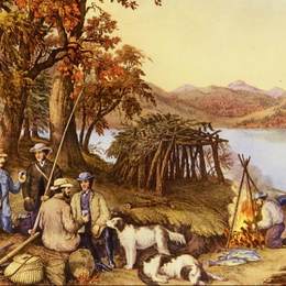 《狩猎、捕鱼和森林场景》柯里尔与艾夫斯(Currier and Ives)高清作品欣赏