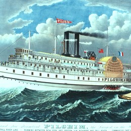 《汽船朝圣，“老”瀑布的一部分》柯里尔与艾夫斯(Currier and Ives)高清作品欣赏