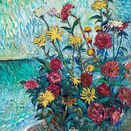 《海滩上的花》戴维·伯克(David Burliuk)高清作品欣赏