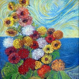 《菊花和紫苑》戴维·伯克(David Burliuk)高清作品欣赏