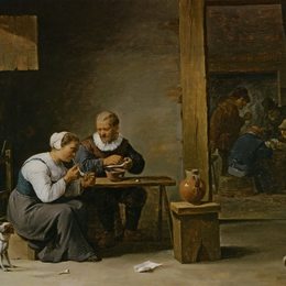 《一个男人和一个女人在室内抽烟斗》戴维·特尼耶(David Teniers the Younger)高清作品欣赏