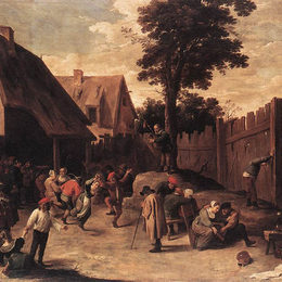 《农民在酒馆外跳舞》戴维·特尼耶(David Teniers the Younger)高清作品欣赏