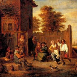 《农民在客栈外嬉戏》戴维·特尼耶(David Teniers the Younger)高清作品欣赏