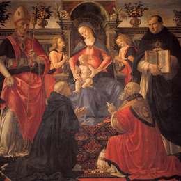 多梅尼科·基兰达约(Domenico Ghirlandaio)高清作品:Madonna and Child enthroned with St. Dionysius, Aeropagita,