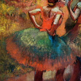 《两个穿着绿色裙子、风景画的舞者》埃德加·德加(Edgar Degas)高清作品欣赏