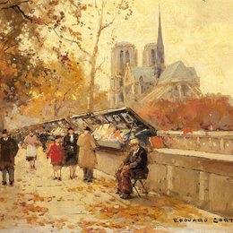 《圣母院塞纳河畔的书店》爱德华·科尔特斯(Edouard Cortes)高清作品欣赏