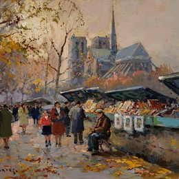 《塞纳河沿岸的书店》爱德华·科尔特斯(Edouard Cortes)高清作品欣赏