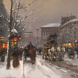 《马德琳大道，冬天》爱德华·科尔特斯(Edouard Cortes)高清作品欣赏