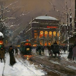 《冬季聊天》爱德华·科尔特斯(Edouard Cortes)高清作品欣赏