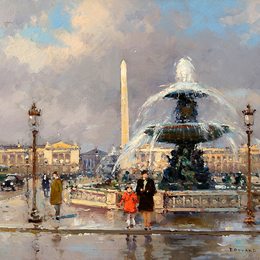 《在协和广场上的喷泉》爱德华·科尔特斯(Edouard Cortes)高清作品欣赏