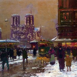 《巴黎圣母院，圣迈克尔，在雪下》爱德华·科尔特斯(Edouard Cortes)高清作品欣赏