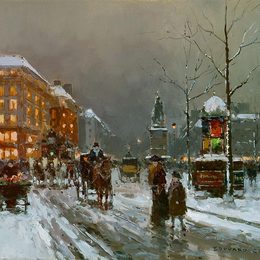 《克利希广场在冬季》爱德华·科尔特斯(Edouard Cortes)高清作品欣赏