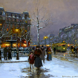 《皮嘉尔广场，冬天》爱德华·科尔特斯(Edouard Cortes)高清作品欣赏