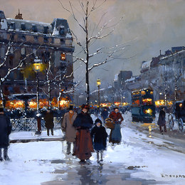 《皮嘉尔广场，冬夜》爱德华·科尔特斯(Edouard Cortes)高清作品欣赏