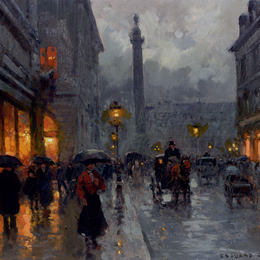 《旺多姆在雨中》爱德华·科尔特斯(Edouard Cortes)高清作品欣赏