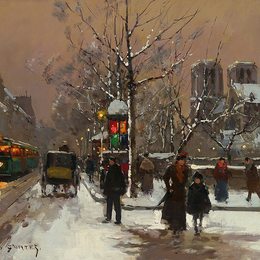 《码头市冬季》爱德华·科尔特斯(Edouard Cortes)高清作品欣赏
