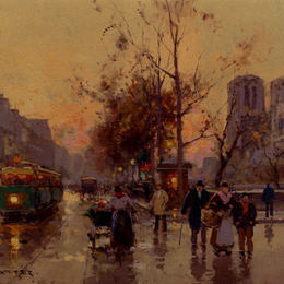 《巴黎圣母院的视图》爱德华·科尔特斯(Edouard Cortes)高清作品欣赏