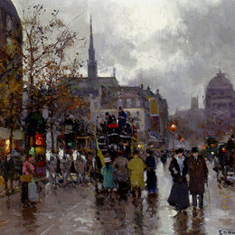 《街道里沃利和巴黎圣母院的视图》爱德华·科尔特斯(Edouard Cortes)高清作品欣赏