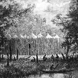 爱德华·里欧(Edouard Riou)高清作品:A Boma in the Forest. Illustration Published 1892 in Paris i