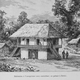 爱德华·里欧(Edouard Riou)高清作品:Residence with Palm Frond Roof in Betti&amp;ampé, in C&amp;amp